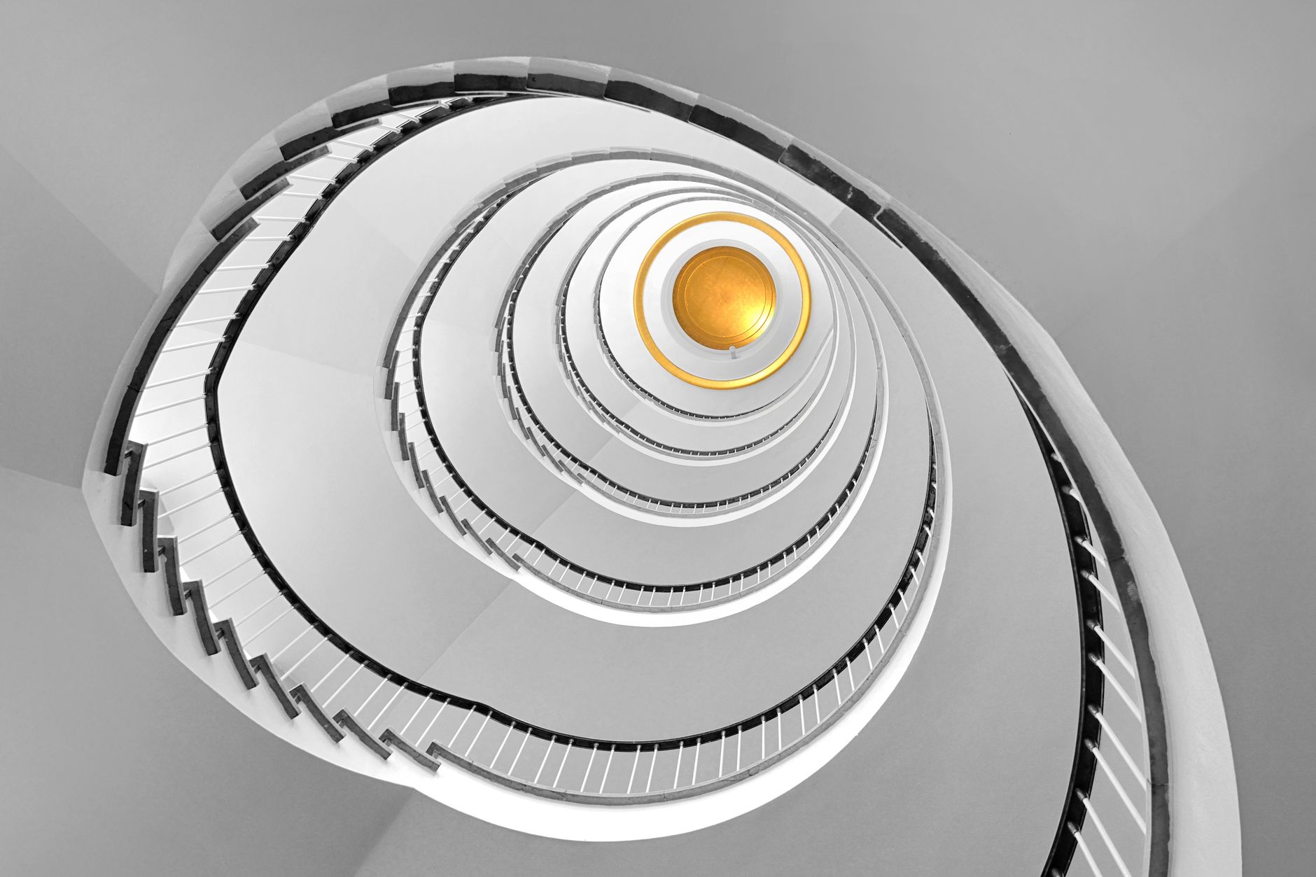 low angle shot of a spiral staircase
